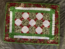 VTG Handmade Quilted Table Topper Christmas Core 17x22.5  
