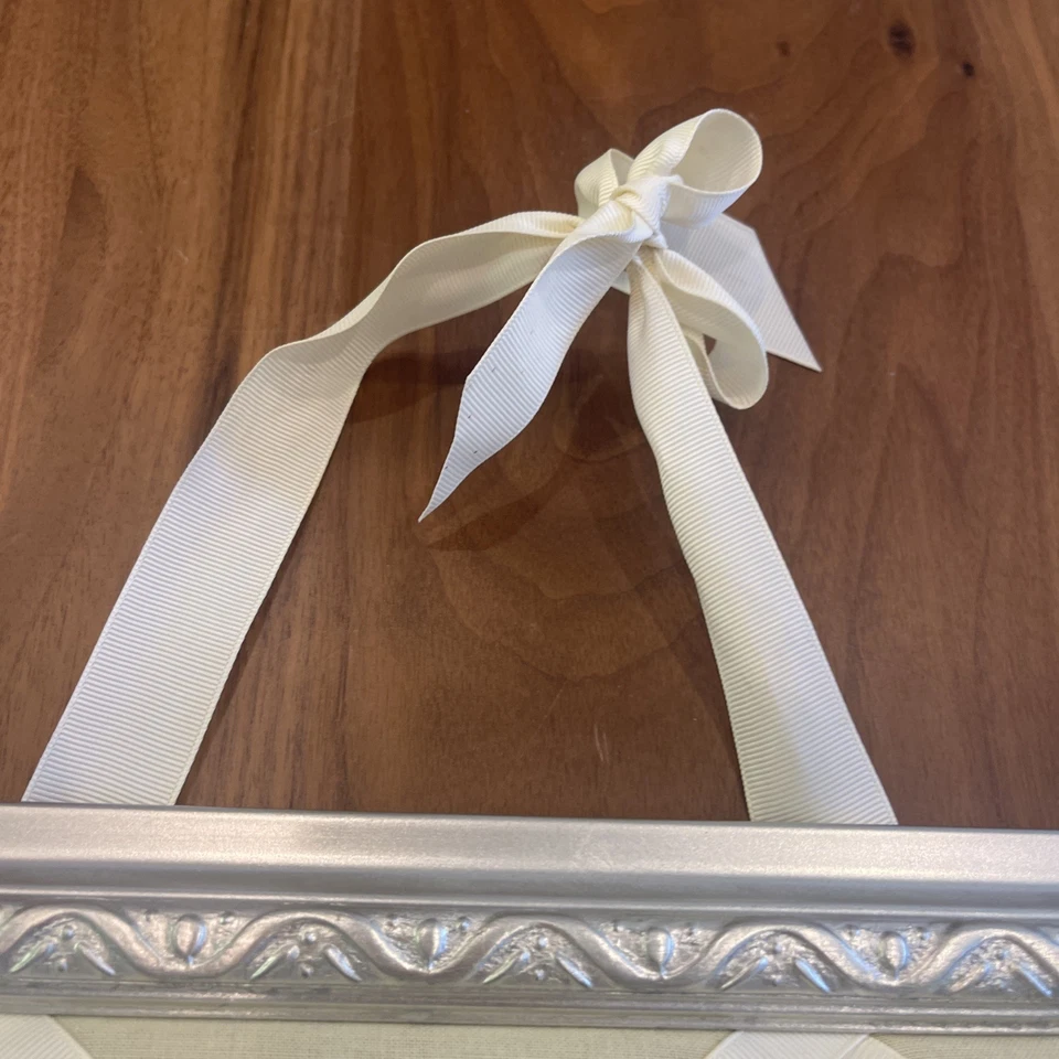 Pottery Barn Kids Teen French Memo Pin Photo Board Ribbon Cream Silver RARE EUC - Image 4 of 4