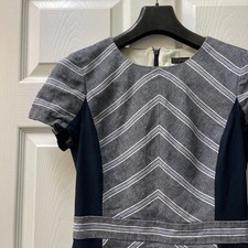 J.Crew Women's Size 2 Color Block Chevron Dress C4720 Navy Blue Cotton/Linen