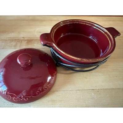 Tastefully Simple Covered Cranberry Bowl with Stand 8''