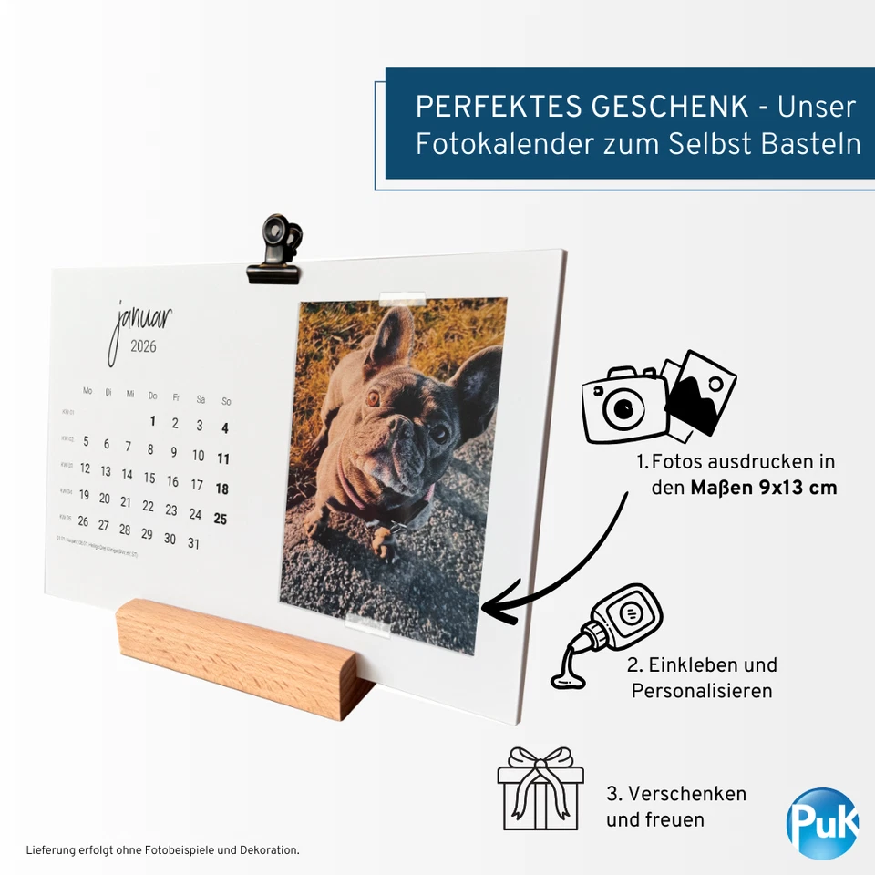 Fotokalender 2026 mit/ohne Holzsockel zum selbst gestalten mit Kalendarium DIY - Bild 2 von 4