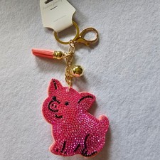 Pink Pig Large Rhinestone Covered Puffy Keychain Or Bag Charm W Tassel