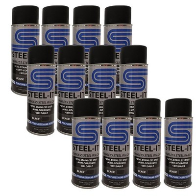 STEEL-IT 1012D Polyurethane Protective Spray Coating 12oz Can Black 12 Pack kit