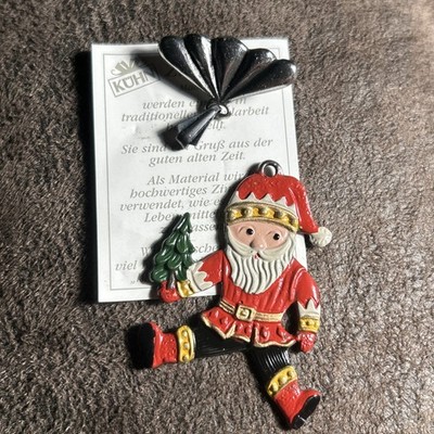 Kuhn Zinn Pewter Ornament VINTAGE Hand-Painted GERMAN Santa w/Brooch Holder