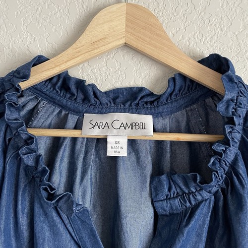 Sara Campbell Dress Extra Small Denim Tiered Summer 3/4 Sleeve Short Vacation - Picture 4 of 8