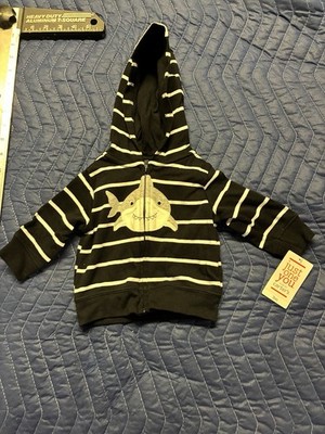 Carters Size 3M 3 Months Shark Striped Hooded Jacket Black New With Tags
