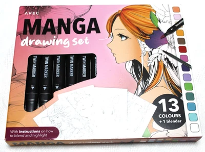 Manga Zeichenset 13 Zwillingsmarker 1 Artliner, 1 white highlighter-20 Vorlagen
