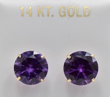 LAB CREATED 10.48 Cts AAA ALEXANDRITE STUD EARRINGS SOLID 14k GOLD -Made in USA