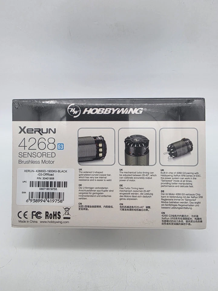 Hobbywing XeRun 4268 G3 Sensored Brushless Motor 1900kV For 1:8 OffRoad Comp NEW - Image 3 of 4