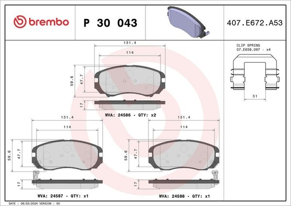 Brembo Bremsbelagsatz, Scheibenbremse P 30 043 FüR Hyundai KIA-image