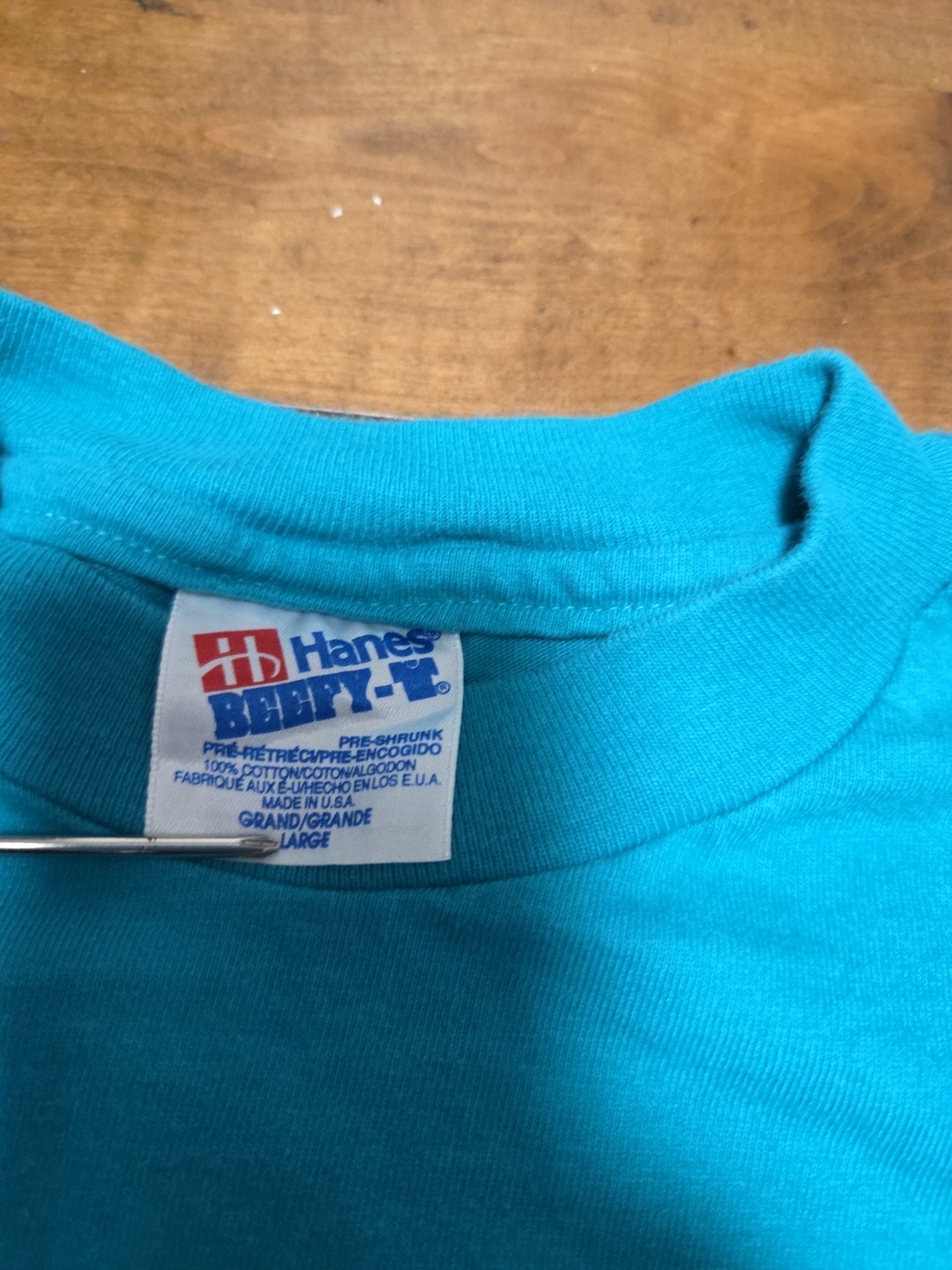 VTG 90s Mens Baltimore Fish Teal Hanes Beefy T Made in USA L Single Stitch image 4