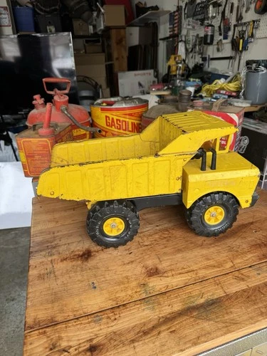 Tonka Pressed Steel Dump Truck Yellow Black Vintage Construction Vehicle Toy