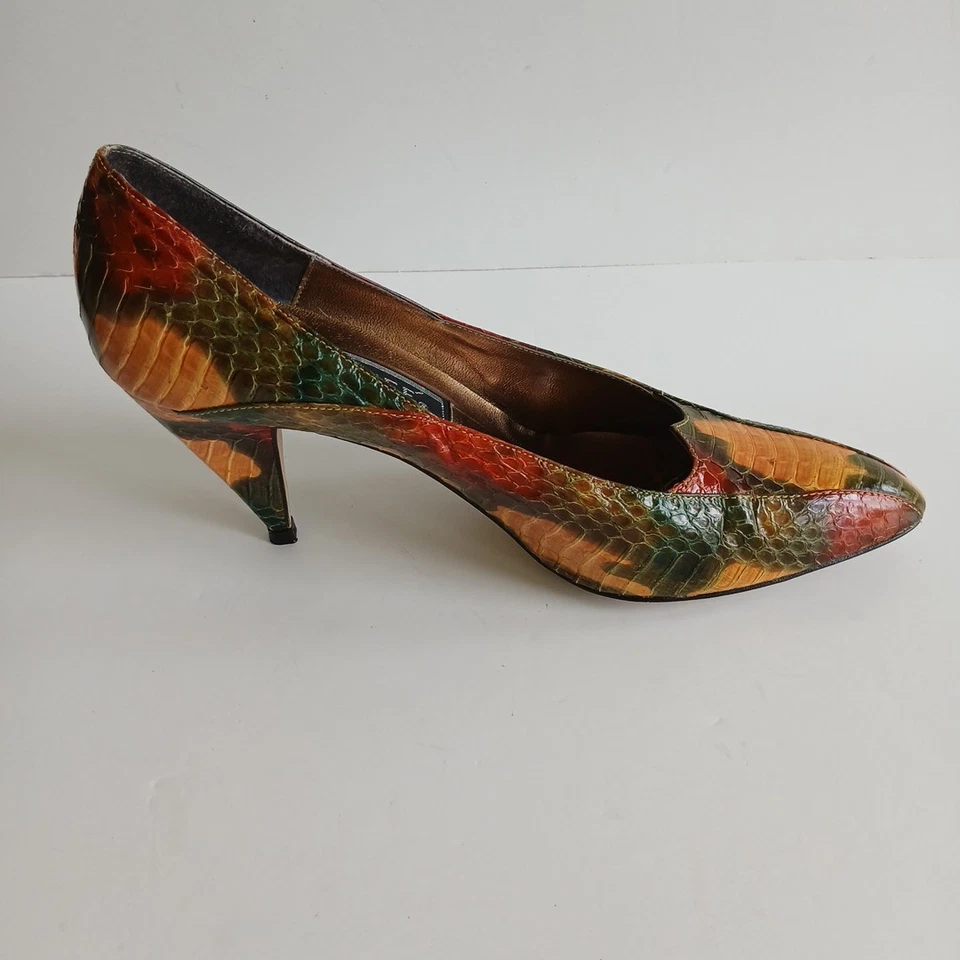 Tacón de salón vintage de cuero J Renee piel de serpiente estampado de reptil talla 8,5 N glamuroso Foto 3 de 4
