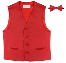 BOY'S Dress Vest  BOW Tie Solid RED Color BowTie Set 6 Years Fast Ship