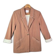 Vila Womens Blazer Jacket 4 Tan One Button Contrast Cuff Tailored Pinstripe