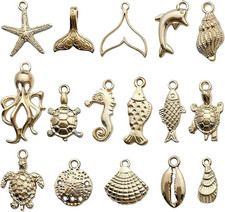 16Pcs Beach Charms, Chic Gold Charms for Jewelry Making, Alloy Dolphins, Seahors