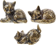 MAGICLULU 3Pcs Brass Cat Figurine Mini Statue Animal Figurines Miniature... 