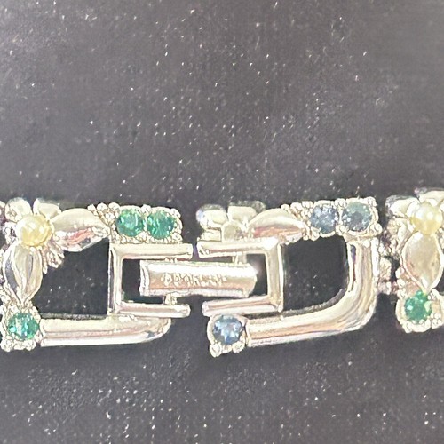 Rhodinierte D'Orlan Swarovski Halskette mit grünen blauen Kristallen Kunstperlen - Bild 22 von 24