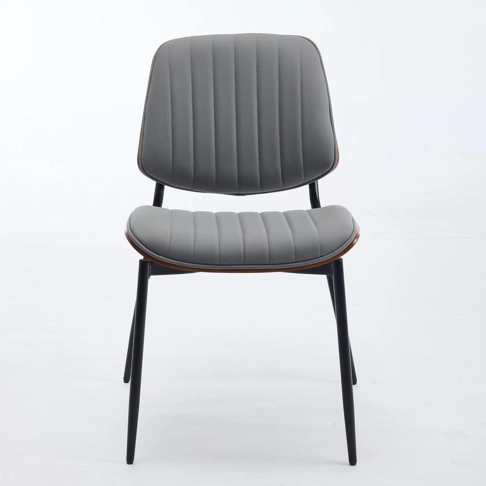 Juego de 2 sillas de comedor de cocina gris imitación cuero nogal madera curvada respaldo patas de metal Foto 2 de 4