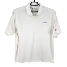 Mens White Under Armour Heatgear Polo Shirt Loose Fit Golf Short Sleeve Size 2XL