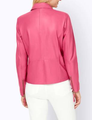 LINEA TESINI Damen Designer-Lammnappa-Lederjacke, pink