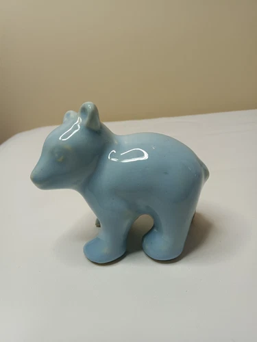 Shawnee Pottery Miniature Bear Blue. Names And Dated 1943