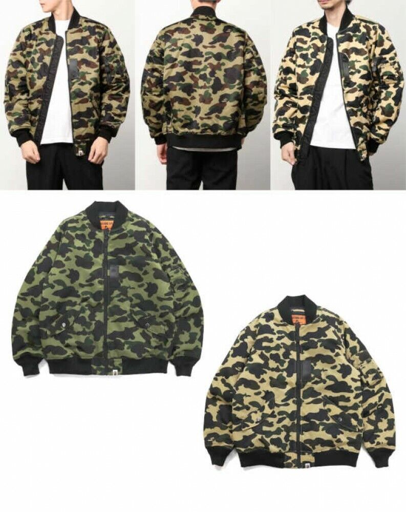 A BATHING APE Men's Nylon Twill Fabric MA-1 Jacket 1ST CAMO Pattern From  Japan