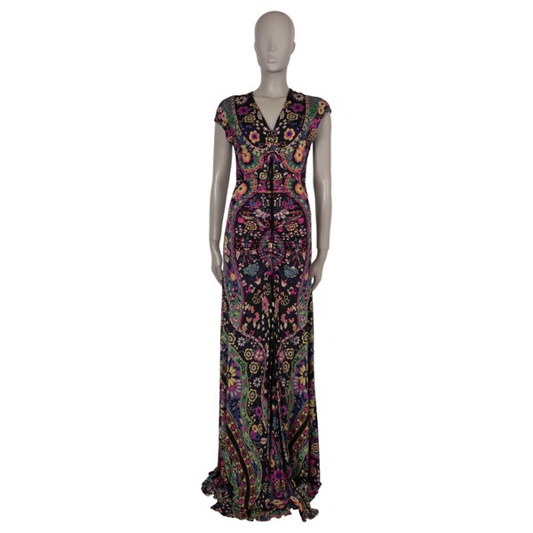 71424 authentisches ETRO schwarz & multi Viskose NIDRA BLUMEN MAXI Kleid 46 XL
