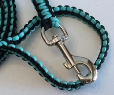 Paracord Dog Leash Heavy Duty 5' long Custom Made Turquoise & Black In Color