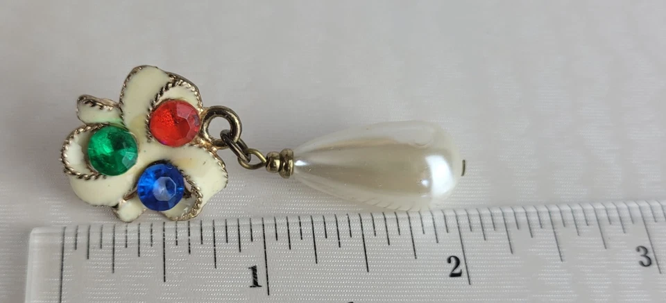 Pendientes de lágrima colgantes vintage con lazo crema verde azul rojo diamantes de imitación de perlas Foto 3 de 4