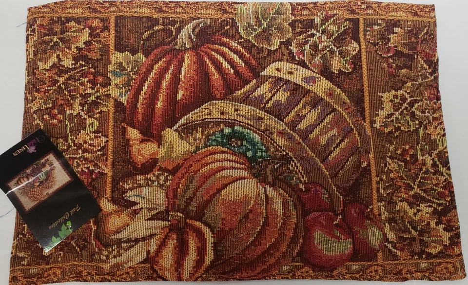 Set of 2 Tapestry Placemats,13"x19"FALL HARVEST,BUSHEL BASKET,PUMPKINS,APPLES,VL - Image 4 of 4