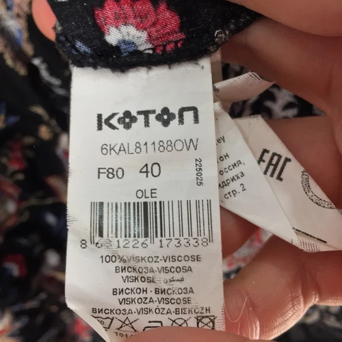 Koton womens dress size 40 aus 10 shift black floral short sleeve viscose 070256 - Picture 4 of 8