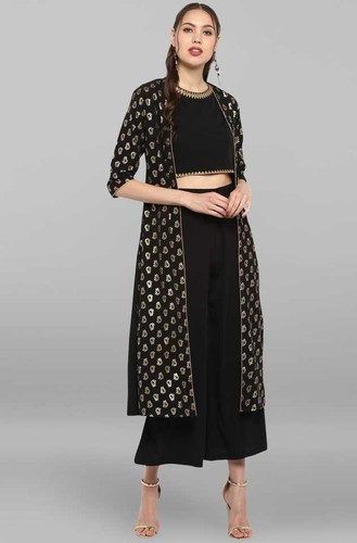 Indian Crop Top With Palazzo And Shrug 