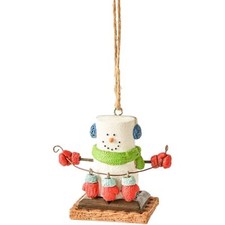 Ganz Resin S'mores Hanging Christmas Ornament  Snowman Stringing Up Mittens
