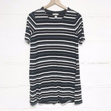 LOFT Womens Striped Short Sleeve Swing Dress Casual Soft Size Small Petite