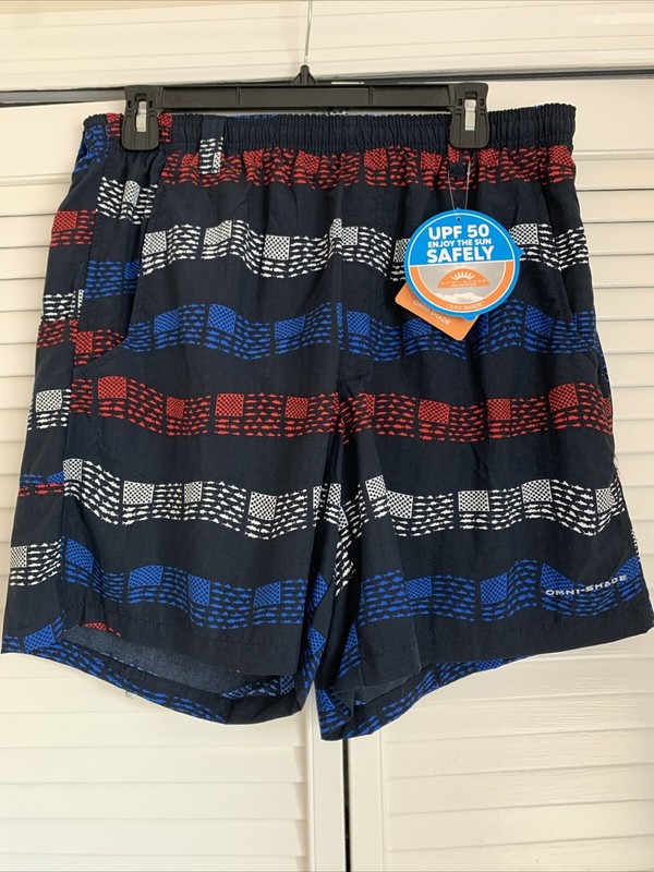 Columbia Board Shorts Mens Medium Board Fishing PFG USA Flag Polyester Cargo