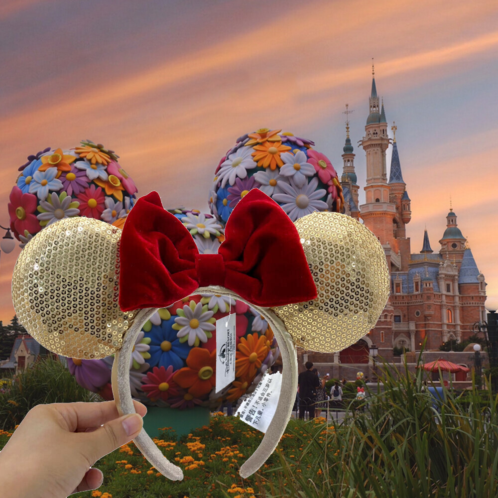Mickey Mouse Gold Sequins 2014 Red Bow Rare Minnie Ears  display picture 1