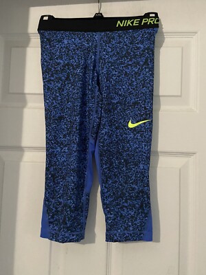 Nike Pro Leggings Womens Small Blue Dri-Fit Cropped Polyester