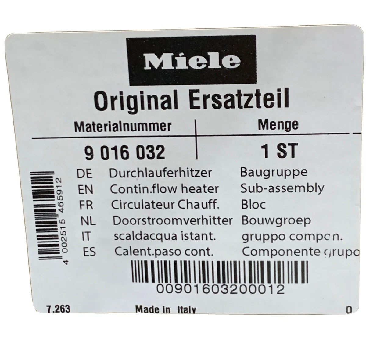 miele original 9016032 Miele Continuous Flow Heater | eBay