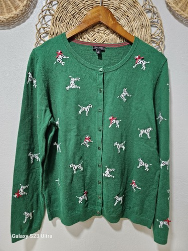 Talbots Cardigan Donna Maglione Dalmazione Cane Verde Medio - Foto 1 di 5