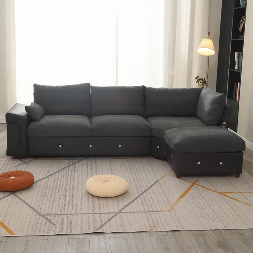 New Amara Corner Sofa Jumbo Cord Suite Set Footstool 3 2 Seater Grey - Picture 29 of 114