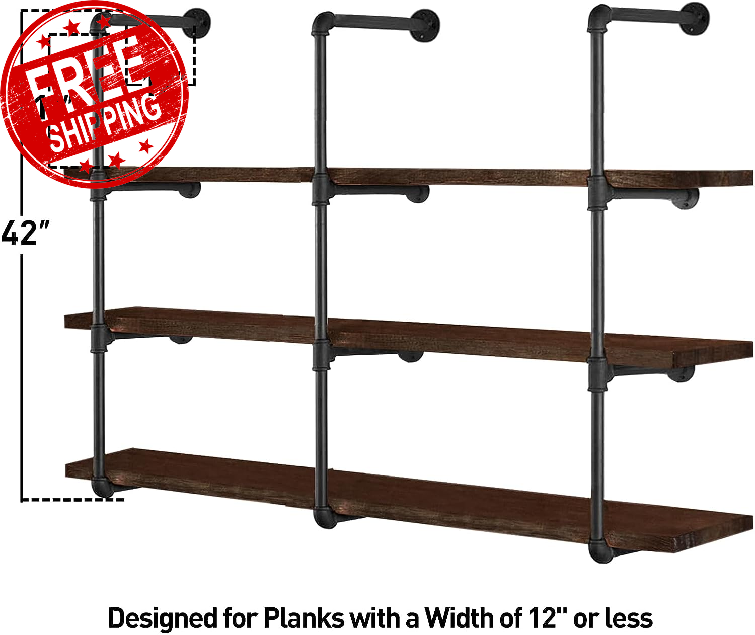 Industrial Pipe Shelving Wall Mounted, 38In Retro Black DIY Open Industrial Pipe eBay