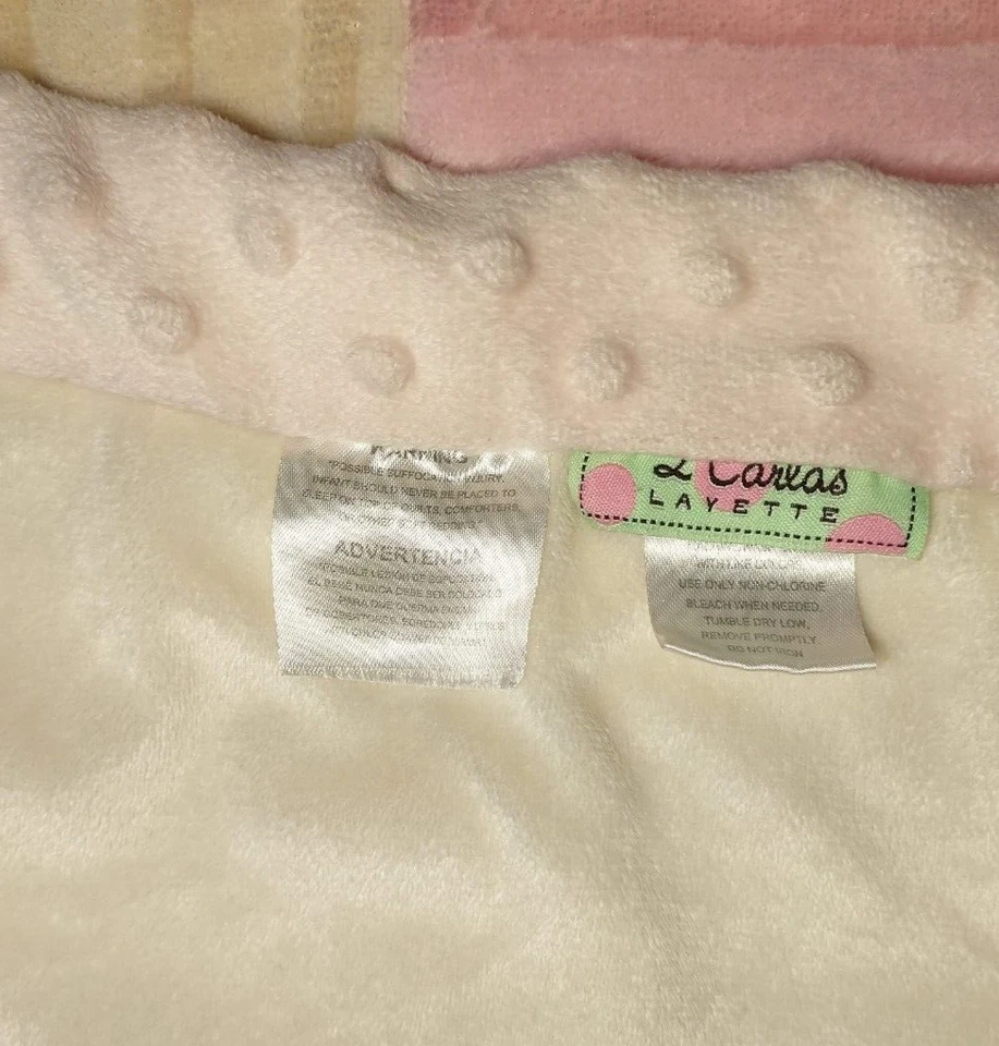 2 Carla's Layette Patchwork Baby Blanket Lovey Girl Minky Dot Pink Green Yellow - Image 3 of 4