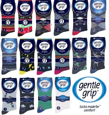3 Pairs Mens Gentle Grip® Honeycomb Top Soft Non Elastic Diabetic Socks 6-11 UK