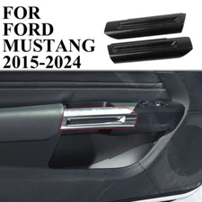 Carbon fiber style inner door handle panel trim cover for Ford Mustang 2015-2024