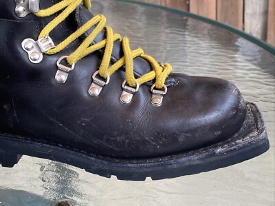 Asolo Snowfield II Ski Boots Men 6.5 Black Leather 3-Pin 75mm Vibram Italy Vtg‎ ASOLO SPORT SNOWFIELD II Leather Boots Size 6 Vibram Soles 3  main image 4