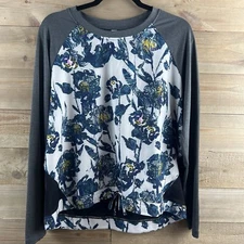 Lole Womens Shirt Long Sleeve  Floral Tie Front Athletic Semi Sheer Back  Large