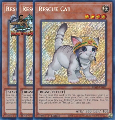 Yugioh! 3x Rescue Cat Alternate art RA02-EN001 Secret Rare 1st Ed NM