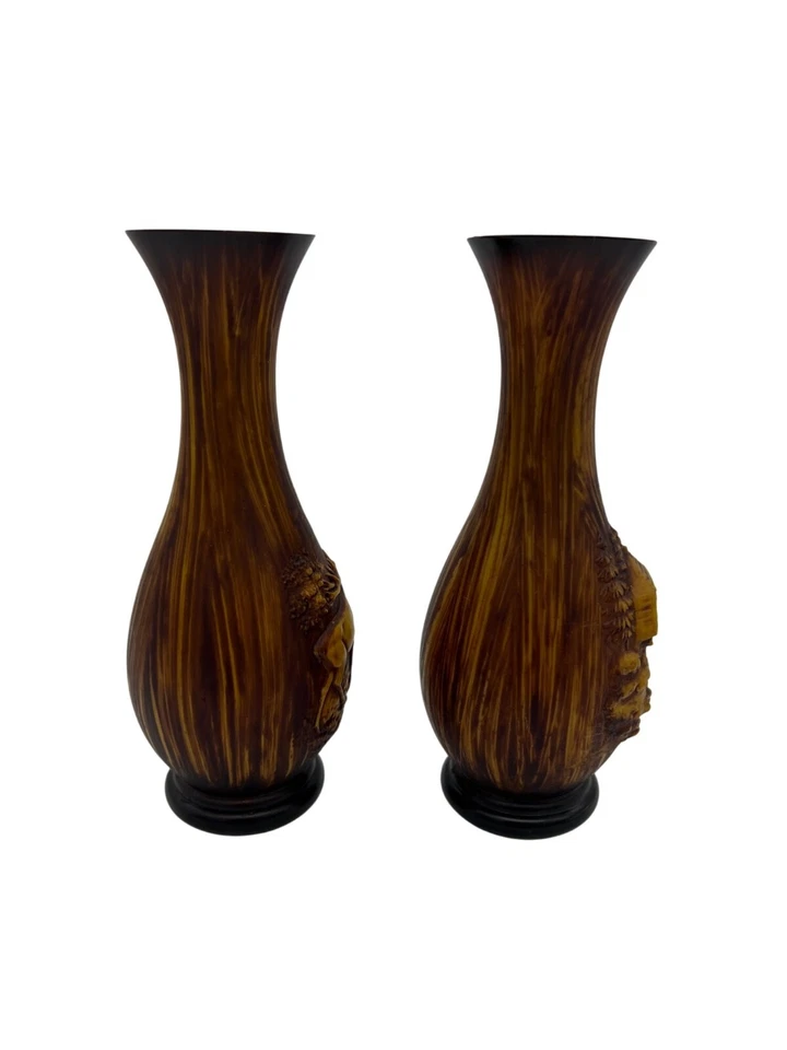 Par de jarrones de resina/plástico de imitación Bois escena de cabaña y ciervo casa de campo rústica decoración del hogar Foto 4 de 4