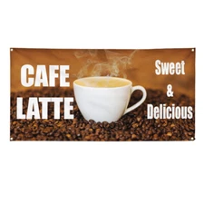 Vinyl Banner Multiple Sizes Cafe Latte Sweet & Delicious Restaurant & Food